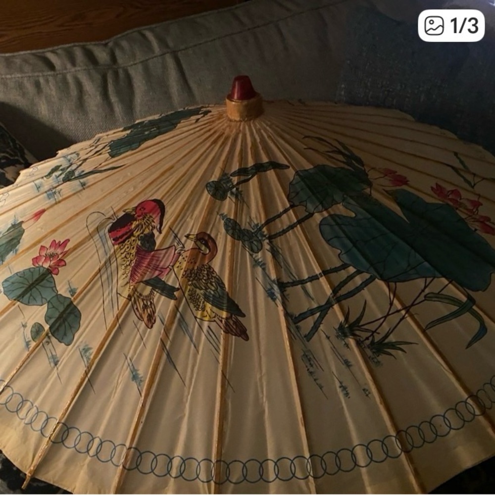 Vintage Asian Parasol with Bird Design